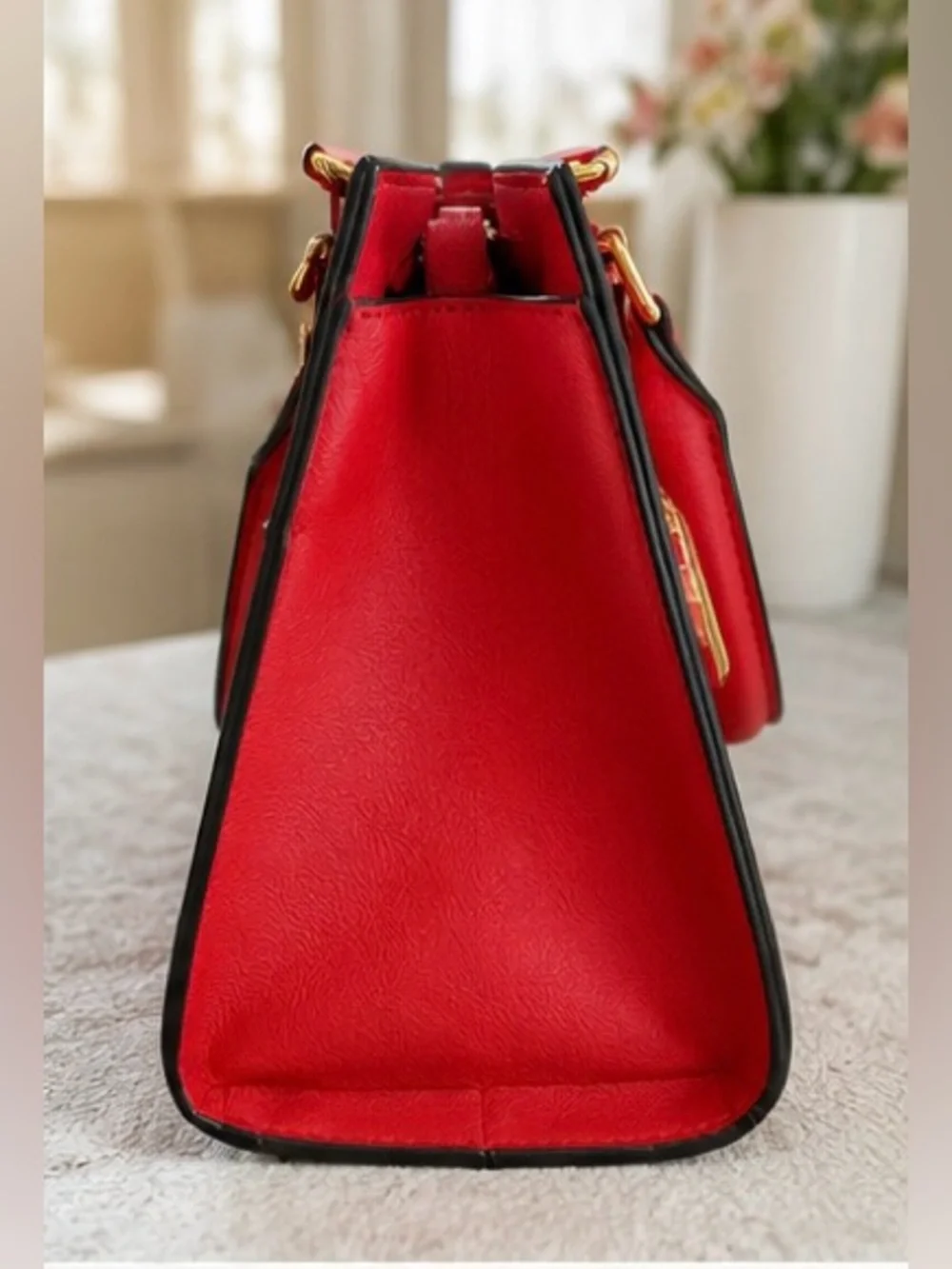 ALDO Red Satchel Bag w/ Shoulder Strap Gold Hardware